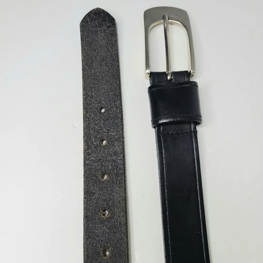 Claudia Barnes Black Genuine Leather Brass Buckle Minimal Belt